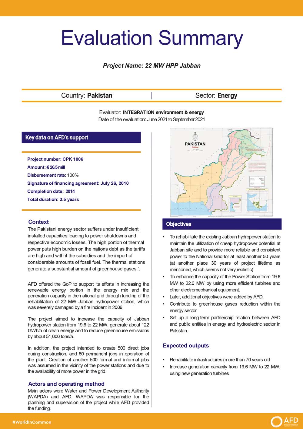 Evaluation Summary - Jabban Hydel Project, Pakistan CPK1006
