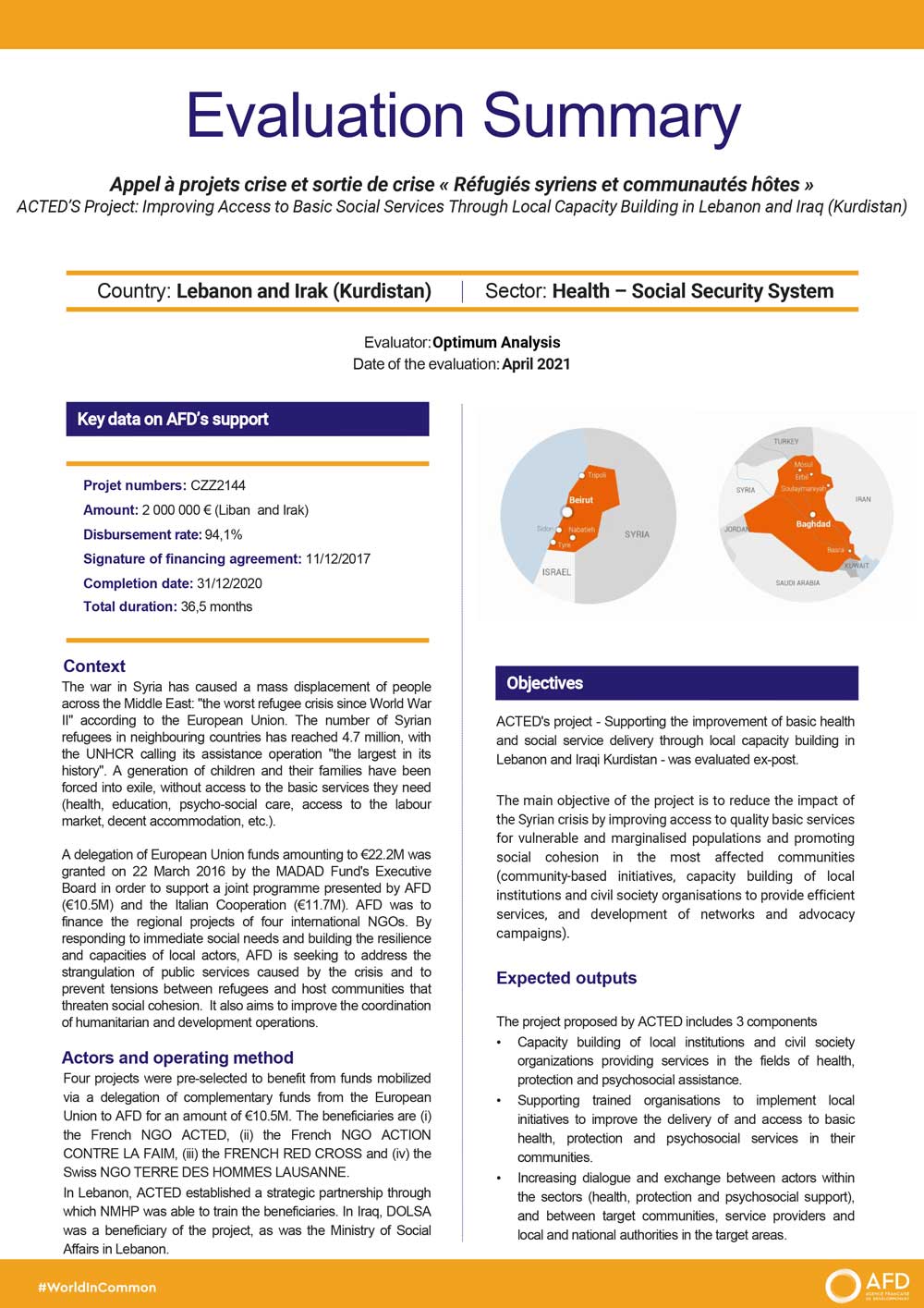 Evaluation Summary - ACTED’S Project: Improving Access to Basic Social Services Through Local Capacity Building, Lebanon and Iraq, CZZ1244
