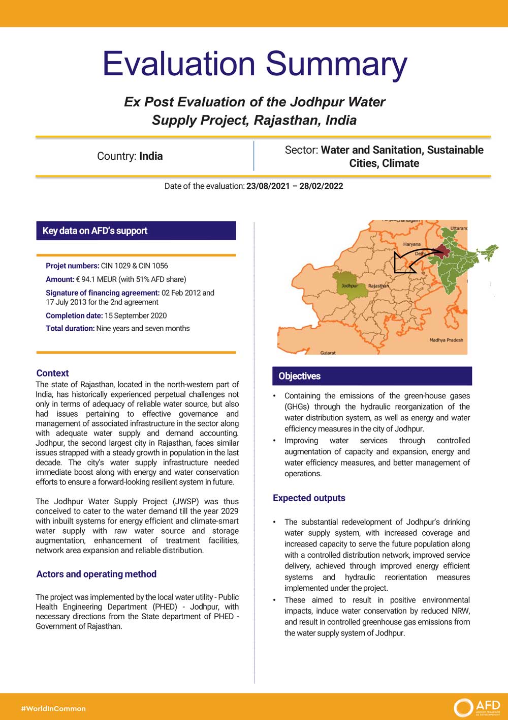 Evaluation Summary - The Jodhpur Water Supply Project, Rajasthan, India - CIN1029-1056